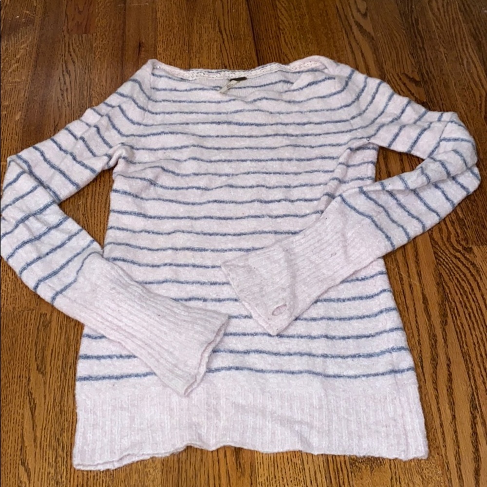 Free People Pink and Grey striped sweater